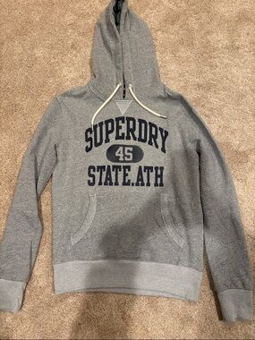 Superdry Gray Hoodie with Navy Athletic Logo